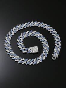 1 Set Men's 14mm Wide Hip Hop Style Fully Iced Out Diamond-Shaped Dual-Tone Cuban Link Chain Necklace And Bracelet Set - Style a - View 7