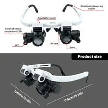 8X 15X 23X Adjustable LED Headband Magnifier Loupe, Hands-Free Magnifying Glass For Jewelry Inspection And Watch Repair, White - White - View 4