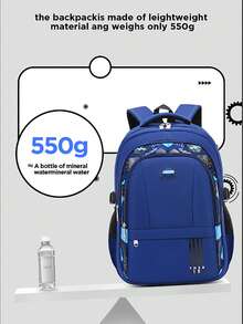 1个蓝色新款轻便休闲背包，适合小学生（1-3-6-9年级，6-12-16岁），大容量，简约时尚 - 藍色 - 查看 8
