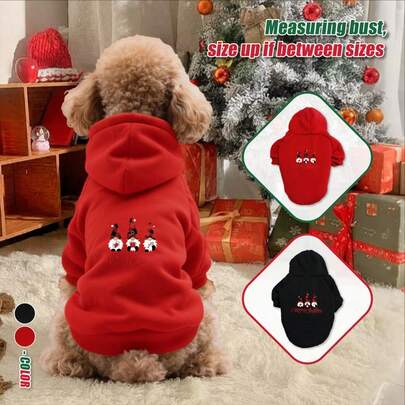 Christmas Themed Gnome Print Pet Sweatshirt, Warm Autumn And Winter Pullover, Machine Washable, Soft Fabric, Suitable For Small And Medium Dogs, Perfect For Christmas And Theme Parties (Red/Black)