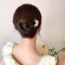 1pc New Camellia U-Shaped Hairpin For Women, Vintage Style High-End Metal Hair Stick For Updo, Headwear Accessory Boho,Gold Head Piece Valentine's Day Hair Bun Hair Bun Maker Bun Hair Piece Hair Styling Pins, School Stuff, Hair Accessories - 金色 - 查看 3
