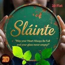 2D Flat, Vintage Irish Blessing Metal Sign - Rustic Green Iron Wall Art, Gold Text, "May Your Heart Be Always Satisfied, Your Glass Never Empty!" - Weather-Resistant, Easy To Hang, Perfect For Home, Garden, Cafe, Garage Decor, Metal Wall Art Decor, Ideal For Room Decoration - Multicolor - View 3