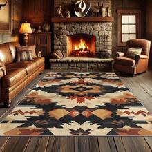 South American Carpet - Native Geometric Machine Washable Polyester Carpet, Suitable For Living Room, Bedroom, Office - Vintage Indigenous Design With Earth Tones, Large Size Up To 2.16 Square Meters, Home Decor Carpet For Bedroom - Nhiều màu - Xem 2