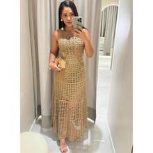 Nude Crochet Maxi Dress – Elegant, Feminine, And Timeless - 裸色 - 查看 4