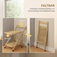 HOMCOM Kitchen Trolley, Serving Cart With Bottle Rack, Countertop, 2 Tiers, Rolling Cart For Office, Kitchen, Living Room, 66 X 40 X 70 Cm, Bamboo, Natural Finish