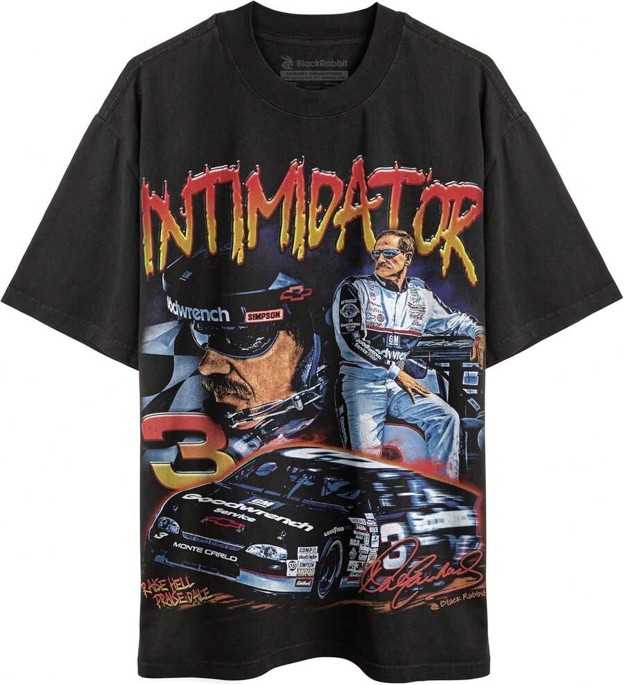 Black Rabbit 90s Racing Intimidator Earnhardt Raise He Ll Praise Dale Retro Unisex T-Shirt - 黑色 - 查看 1