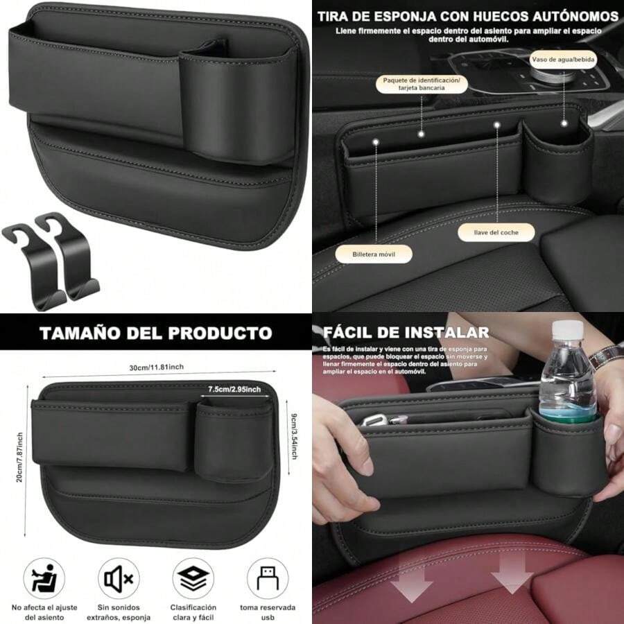 Bolsa Espacio para Vasos Cuero para Coche, Seat Gap Storage Box, Multifuncional, Bolígrafos y Evitar Que se Caigan Objetos Pequeños, Car Leather Cup Holder Gap Bag (Copiloto)(default) - Multicolor - Ver 1