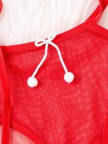 2PCS Christmas Red Sheer Mesh Bow Low-Waist Lace Trim Briefs, Thin Breathable Stylish Lingerie, Daily Wear Special Occasions Birthday Gift - Red - View 5