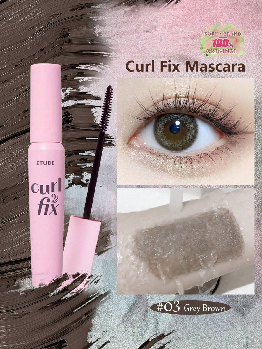 ETUDE Curl Fix 睫毛膏 #03 灰棕色，採用 Curl 24H 技術，為細睫毛提供強效捲翹效果長達 24 小時，持久不暈染不脫屑，細刷頭適合初學者，韓系彩妝禮盒 8g/0.28oz
