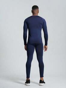 Thermounterwäsche-Set für den Winter, thermisch gefütterter Oberteil mit hohem Kragen und Leggings für Fitness, Outdoor-Sport, Wandern, Jagd, Skifahren. Langarm-Kompressionsshirt und -Tights, feuchtigkeitsableitendes Sportanzug für Herren - Königsblau - Übersicht 8