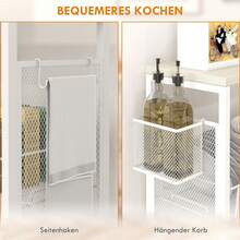 HOMCOM Kitchen Trolley, 3-Tier Serving Cart With Basket, Countertop, Steel Hooks, 58x18.5x87 Cm In White For Kitchen And Dining Room