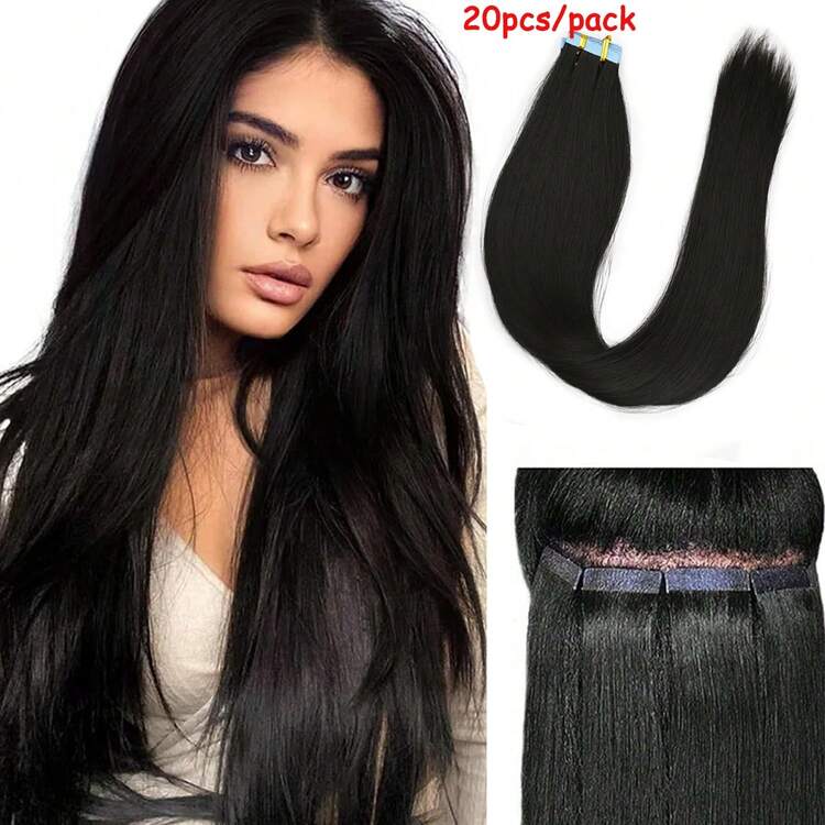 20pcs Sythetic Tape-In Hair Extensions For Women - ,Seamless Invisible Skin Weft Extensions ,Silky Straight For Fashion Women ,Easy To Apply - Multicolor - View 17
