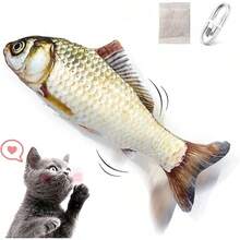 Juguetes Gato Eléctrico Pez para Gato con Catnip Pescado para Gatos Que se Mueve Juego Pez Gato Interactivo Wriggly Fish Cat Toy USB Recargables, Carpa Herbívora - Carpa Herbívora - Ver 1