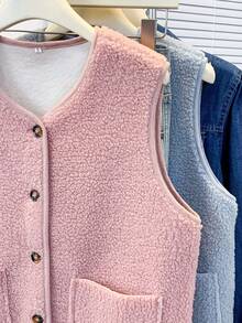 YUXIN Imprescindível para Mulheres no Outono e Inverno! Colete Cardigan sem Mangas de Pele Sintética Macia com Bolsos Duplos, Ultra Quente e Versátil para Uso Diário