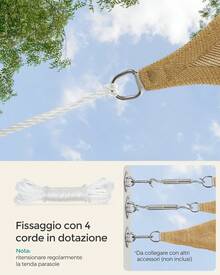 Vela de Sombra de 3 x 3 m, Tejido HDPE de Protección Solar, Transpirable, Permeable al Agua, Terraza, Jardín, Balcón, Camping, Cuadrada, Cóncava, Cuerdas de 2 m, Amarillo Arena - Giallo Sabbia - Visualizzare 5