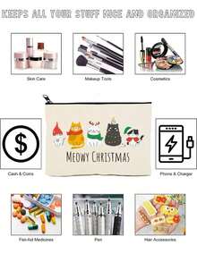1pc Cute Christmas Snowman & Santa Claus Christmas Gift Makeup Bag, Zipper Travel Pouch, Lightweight Organizer Pouch, Coin Purse, Clutch Bag, Cosmetic Bag, Makeup Storage Bag, Beauty Bag, Makeup Case, Essential For College, Travel, Holiday, Vacation, Women Cosmetic Organizer, Medicine Bag, Pill Box, Pill Bottle, Hospital Bag, First Aid Kit, Medication Storage Bag, Cruise & Holiday Essential