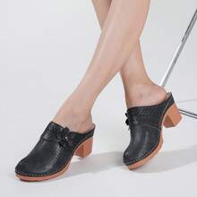 Women's Heeled Mule Sandals: Perforated Breathable Design With Arch Support & Floral Decor | Chunky Heel Slide Sandals With Cloud Comfort Cushion For Summer Outings & Beach Vacations | Orthopedic-Enhanced Comfort With Adjustable Strap.Women's Black Summer Heel Shoes.Zapatos De Tacón De Mujer,Tacones De Mujer Elegantes,Wedges Heels For Women. - 9303黑色 - 查看 5