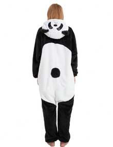 Cute Unisex Fleece Adult Panda Costume Pajamas, Button Plush Animal One Piece Sleepwear Loungewear - Panda - 查看 5