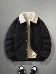 Men's Casual Minimalist Outdoor Long Sleeve Jacket, Thermal Lined Thickened Jacket With Collar, Suitable For Autumn/Winter