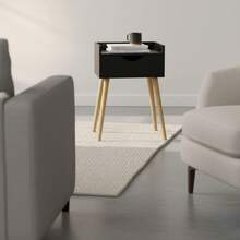 KIWI White, Black Or Natural Wood Bedside Table In Nordic Style With Drawer, Door Or Shelves, Side Table For Bedroom Or Living Room, Modern And Compact Nightstand For Home - 黑色手柄 40x30x60 厘米 - 查看 7