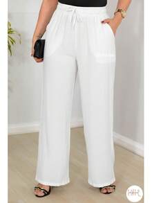 Wide-Leg Pants In DUNA Fabric With Lining, Pockets, And Elasticated Waist. - White - View 3