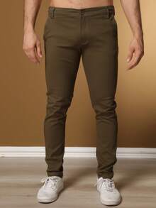 Set Of 3 Men's Ribbed Knit Trousers With Buttons And Pockets. Slightly Stretchy Fabric For Greater Comfort And Style. - Verde Militar-Caqui-preto - Xem 10