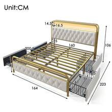 Upholstered Double Bed With USB Type C Charging Function, App Control, LED Bed Frame, Metal Bed 160x200 Cm, Bed Frame And 4 Drawers, Velvet (Mattress Not Included) - White - View 10