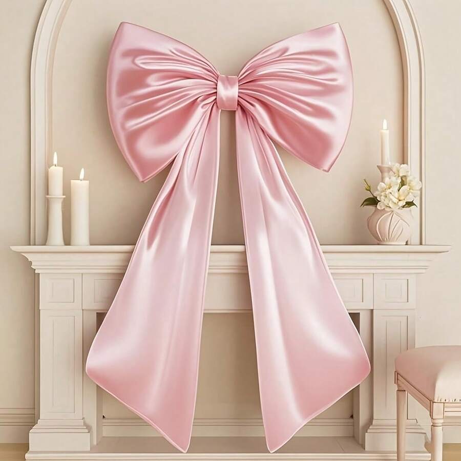 Large Pink Bow For Coquette Room Decoration, 3D, Tree Top Decoration 24 X 40inch Ribbon Tie Coquette Birthday Decoration, Giant Soft Pink Hanging Wall Decoration, Suitable For Ballerina Girls, Just Want To Be One (Internal Stabilizing Layer) - màu hồng đậm - Xem 1