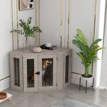 PawHut Dog Cage, Square Dog House With Cushion And Door Latch, Pet Cage For Medium-Sized Dogs, Walnut, 104x55x63cm