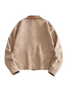 Men's Retro Corduroy Jacket-Loose Lapel Collar Casual Workwear Outerwear Coat - Màu Khaki - Xem 6