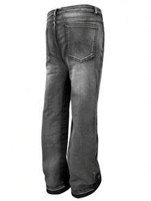 Men's Patchwork Micro Flare Jeans, Skinny Fit Distressed Flare Leg Jeans, Y2K Stacked Wash Embroidered Jeans, Versatile For All Seasons - Black - View 4