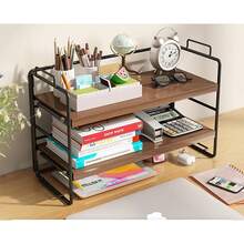 simfort Organizador de Escritorio 3 Niveles, Organizador Estantes de Escritorio Estante de Libros Organizador de Oficin Estantería para Cocina Oficina Baño Dormitorio Sala de Lectura - Marrón - Ver 2