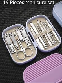 8/14 Pink Manicure Set Professional Pedicure Kit Nail Clippers Kit With Earwax Removal Tool And Nail File Nail Scissors, Eyebrow, Earpick- Durable And Portable Nail Care Tools For Fingernails And Toenails Grooming Kit With Travel Case - Multicolor - View 3
