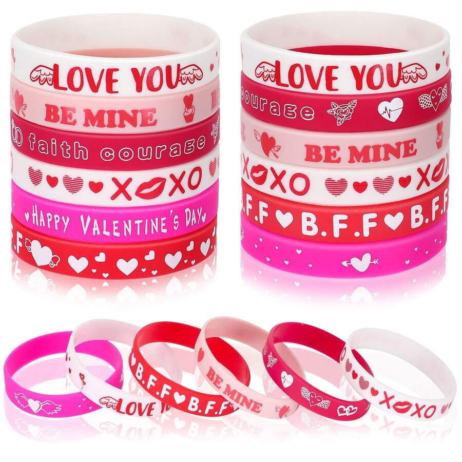 6pcs, Valentine's Day Bracelet Silicone Valentine's Day Gift Holiday Party Bracelet Party Favors - Multicolor - View 1