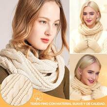 Set de Gorro Bufanda de Punto Invierno con Guantes de Pantalla Táctil Orejeras de Cálida Calcetines de Forro Polar 5 en 1 Conjunto - Blanco - Ver 8