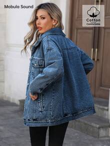 Mobula Sound# Casual Sports Fashion Women's Spring Autumn Winter Fleece Windproof Jacket, Blue Y2K College Student Style, Young Lady - Fried Flower Dark Blue - View 5