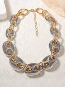 1pc Exaggerated Punk Geometric Hoop & Pig Nose Chain Necklace, Casual Street Style For Women - Silver - View 4