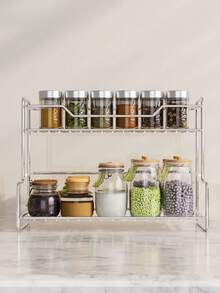 1pc Multi-Function Kitchen Oil, Salt, Sauce, Vinegar Bottle Rack, Spice Storage Organizer, Wall Mount Without Drilling - Silver - View 13