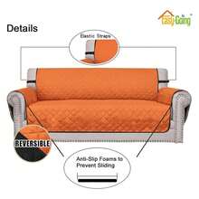 Reversible Loveseat Couch Cover For 2 Cushion Couch Sofa Cover For Dogs Water Resistant Furniture Protector With Foam Sticks Elastic Straps For Pet Loveseat, Orange/Black - 多色1982 - 查看 2