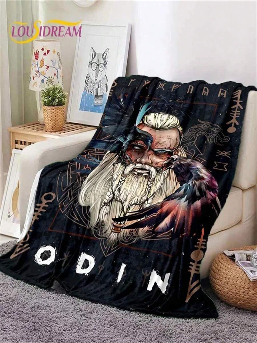 Nordic Viking Odin Valhalla Soft Flannel Blanket For Beds Bedroom Sofa Picnic,Throw Blanket For Outdoor Leisure Nap Gift#Color_3,Size_150X200CM - Black - View 1