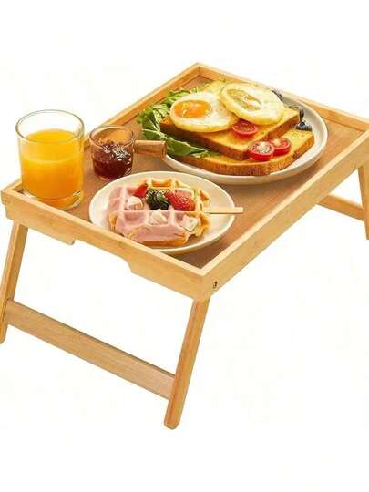 Foldable Bamboo Breakfast Tray, With Adjustable Legs, 3-In-1 Surface For Dining, Working And Laptop - Sturdy High-Quality Design, Suitable For Bed, Sofa Or Office Snack, Dining Table Decor