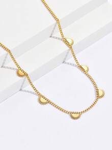 1件个性化优雅半圆形向日葵不锈钢项链，女士生日礼物及日常配饰 - 金黃色 - 查看 3