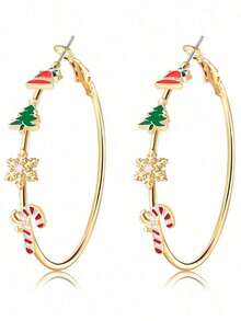 1pair Christmas Circular Earrings For Women, Holiday Outfit Jewelry Gift