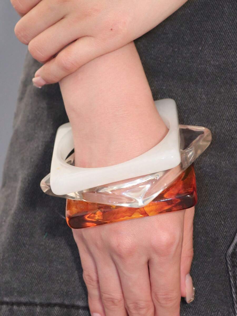 3件套夸张不对称半透明亚克力几何手链套装，设计