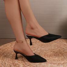 2026新款尖头拖鞋，女士高跟凉鞋，适合早春穿着 - 黑色 - 查看 2