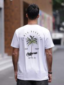 Men Plus Tropical And Letter Graphic Drop Shoulder Tee - White - View 3