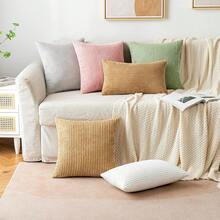 1 Vỏ gối trang trí bằng vải nhung kẻ sọc mềm mại hình vuông Vỏ gối lò xo cho ghế sofa phòng ngủ ghế ô tô 18x18 inch, màu nâu xám - Màu Khaki - Xem 5