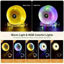 Luces de cadena para camping con luz RGB/cálida recargables por energía solar/USB, lámpara portátil para camping al aire libre, 5 modos, regulable, duradera, adecuada para el Día de San Valentín, Halloween, decoración navideña, camping, fiesta en el jardín, decoración al aire eventos festivos, luces solares - Cadena de luces para acampar - Ver 4