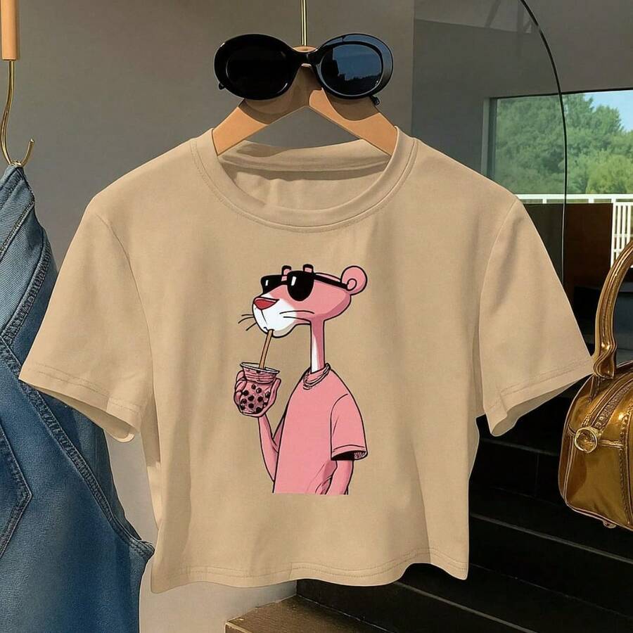 Women's  Cropped Top, Basic New Release, 100% Cotton - Màu be - Xem 1