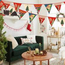 32Ft Blue And White Snowflakes Banner Triangle Flag Pennant Bunting Fabric Garland Streamers For Winter Wonderland Christmas Frozen Birthday X-Mas New Years Party Festivals Hanging Decorations - Bannière vintage en toile - Voir 6